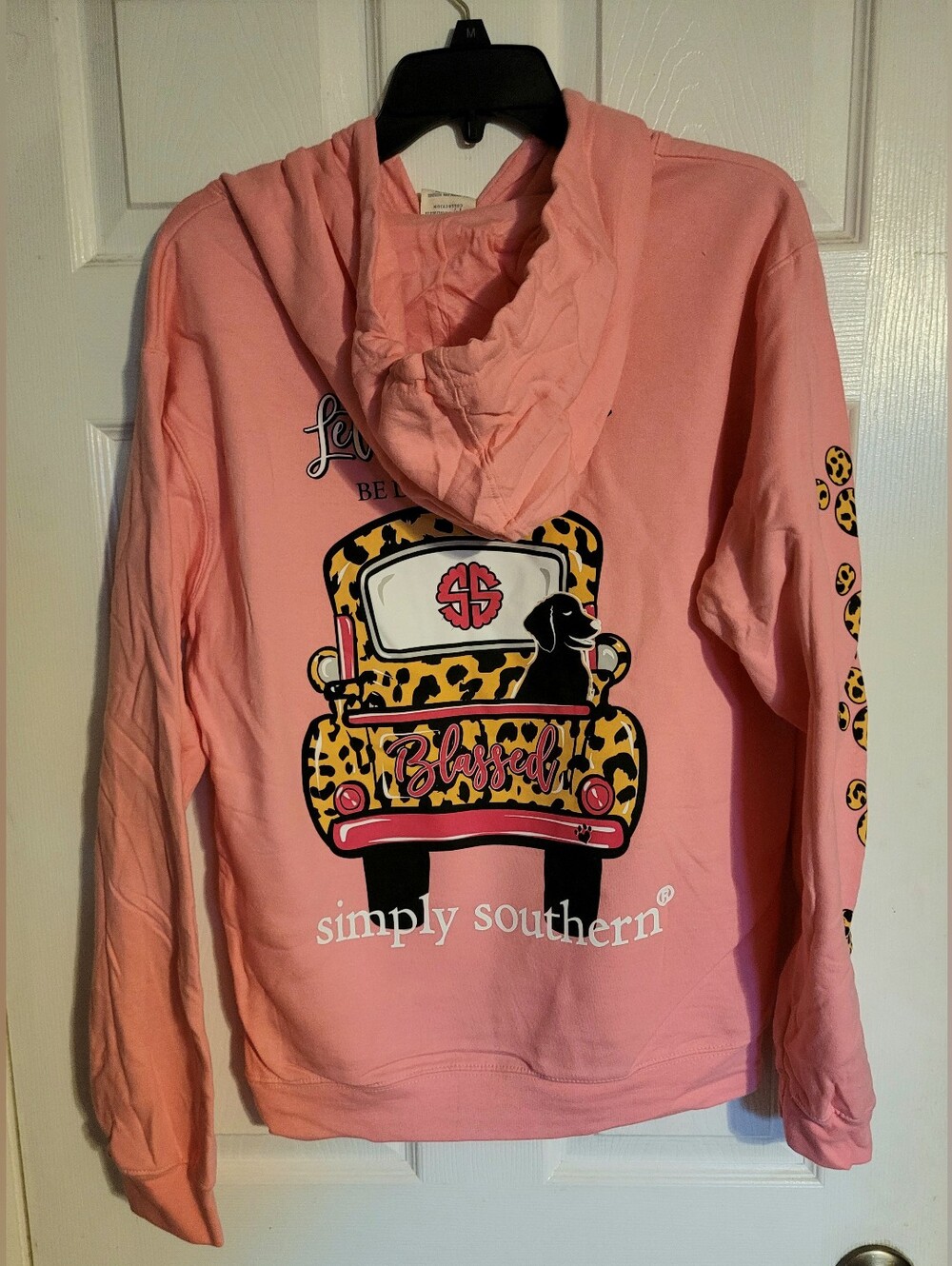 Simply Southern Coral "Live Life" Leopard-Print Hoodie - Picture 5 of 6